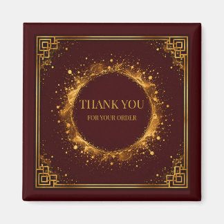 Luxus-Bordeaux-Gold-Quadrat-Geschenkbox-Etikett Magnet