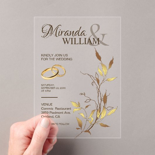 Luxus-Botanik-Gold-Hochzeit Acryleinladungen (Insitu (Handheld))