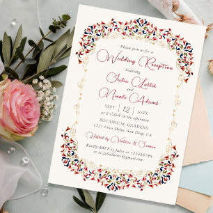 Luxus-Botanische-Blumen-Paisley-Hochzeitsempfang Einladung