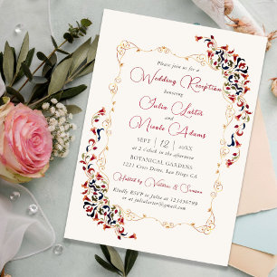 Luxus-Botanische-Blumen-Paisley-Hochzeitsempfang Einladung