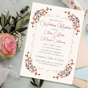 Luxus-Botanische-Blumen-Paisley-Hochzeitsempfang Einladung