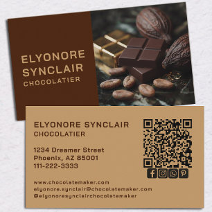 Luxus-Braun-Beige-Halb-Foto-Chocolatier-Social Visitenkarte