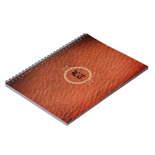 Luxus Brown Leather Look Old English Monogram Notizblock (Linke Seite)