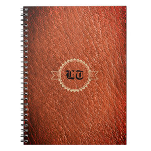 Luxus Brown Leather Look Old English Monogram Notizblock