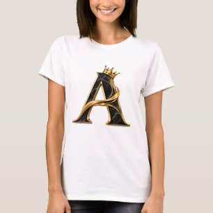 Luxus-Buchstabe A T-Shirt Schwarze Goldkrone Ini
