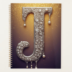 Luxus-Buchstabe J Monogramm in Diamant, Perle Gold Planer