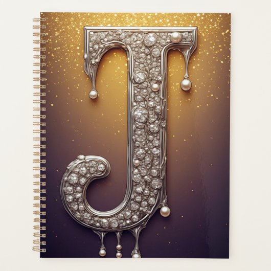 Luxus-Buchstabe J Monogramm in Diamant, Perle Gold Planer (Vorderseite)