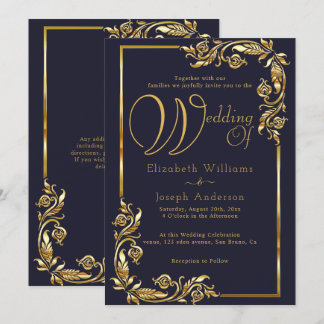 Luxus Budget Gold Blumenrahmen Goldene Hochzeit Einladung
