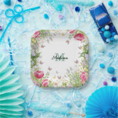 Luxus Bunt Wildblume Blume blauer Schmetterling Pappteller (Party)