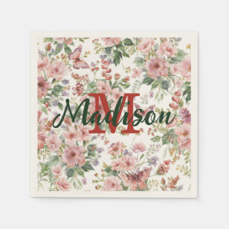 Luxus Bunt  Wildblume Blume blauer Schmetterling  Serviette