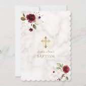 Luxus Burgund Gold Blume Marmortaufe Einladung (Rückseite)