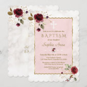 Luxus Burgund Gold Blume Marmortaufe Einladung (Vorne/Hinten)