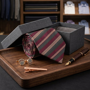 Luxus-Burgund und Charcoal-Textil-Regimentsstreife Krawatte