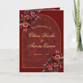 Luxus-Burgund- und Gold-Blumen-Hochzeitsprogramm Programm (Vorderseite)