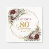 Luxus Burgunder Blumen 80. Geburtstag Servietten (Vorderseite)