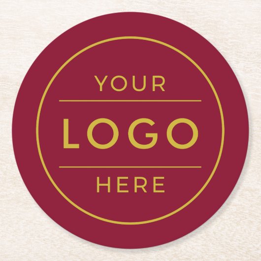 Luxus-Burgunder-Gold-Firmenlogo Runder Pappuntersetzer (Vorderseite)