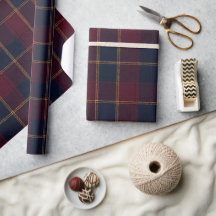 Luxus-Burgunder-Navy- und Gold-Tartan