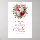 Luxus-Burgunder-Rosa-Blumen-Hochzeitsdusche-Willko Poster (Vorne)