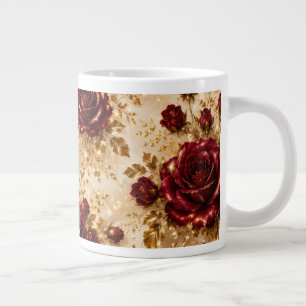 Luxus-Burgunder-Rosen- und Gold-Blumenmuster-Tasse Jumbo-Tasse