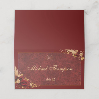Luxus-Burgunder- und Gold-Blumen-Hochzeitsplatzkar Platzkarte