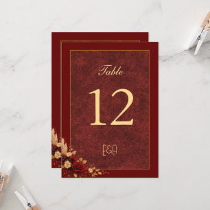 Luxus-Burgunder- und Gold-Blumen-Hochzeitstisch-Nu Einladung