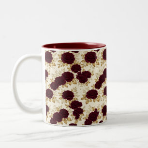Luxus-Burgunderrose- und Gold-Blumenmuster-Tasse Zweifarbige Tasse