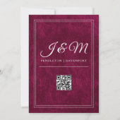 Luxus-Burgunderrot-Samtweiß-Monogramm-QR-Code Einladung (Rückseite)