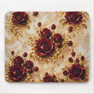 Luxus-Burgunderrote Rosen & Gold Quadrat-Mauspad Mousepad