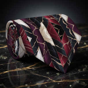 Luxus-Burgundrot-Navy- und Goldmarmor-Geometrie Krawatte