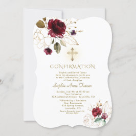 Luxus Burgundy Gold Floral Girl Bestätigung Einladung