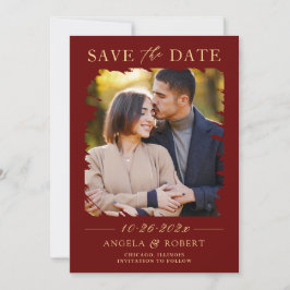 Luxus Burgundy Red Gold Pinsel Stroke Foto Rahmen Save The Date