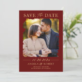 Luxus Burgundy Red Gold Pinsel Stroke Foto Rahmen Save The Date (Stehend Vorderseite)
