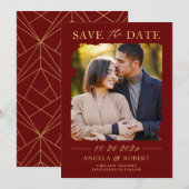 Luxus Burgundy Red Gold Pinsel Stroke Foto Rahmen Save The Date (Vorne/Hinten)