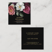 Luxus Business Floral Black Gold Quadratische Visitenkarte (Vorne/Hinten)