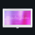 Luxus Business Lila Pink Foil Moderne Visitenkarten Dose<br><div class="desc">Lila und rosa Foil Metallic Stainless Steel Minimalistisch Business Card Holder mit weißer Schriftzeichen-Schriftart für das Monogramm. Die Foil Metal Business Card Inhaber können mit Ihrem Namen individuell gestaltet werden. Bitte kontaktieren Sie den Designer,  um passende Artikel zu erhalten.</div>