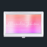Luxus-Business Pastel Foil Modern Visitenkarten Dose<br><div class="desc">Orange,  Lila und rosa Pastel Ombre Rainbow Foil Metallic Stainless Steel Minimalistisch Business Card Holder mit weißer Schriftzeichen Schriftart typografie für das Monogramm. Die Foil Metal Business Card Inhaber können mit Ihrem Namen individuell gestaltet werden. Bitte kontaktieren Sie den Designer,  um passende Artikel zu erhalten.</div>