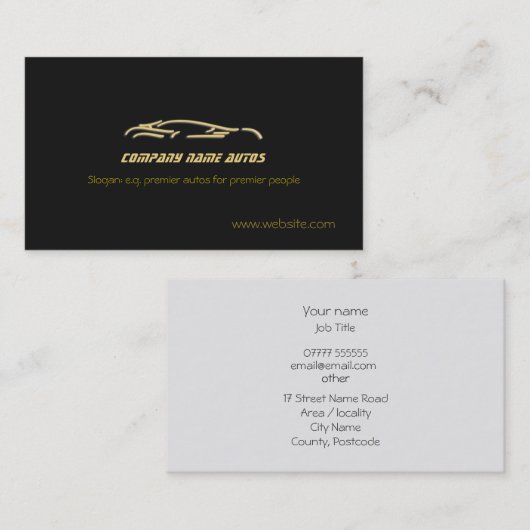 Luxus Car Trade - Gold Sportscar, schwarze Vorlage Visitenkarte (Vorne/Hinten)