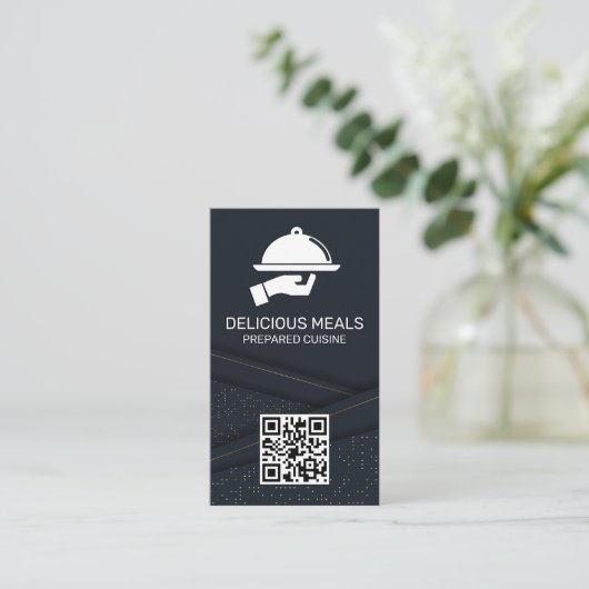 Luxus-Catering-Service | Abstraktes Panel | QR-Cod Visitenkarte (Stehend Vorderseite)