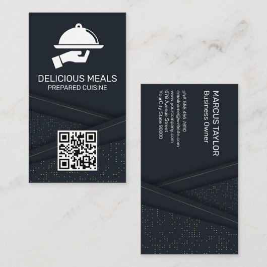 Luxus-Catering-Service | Abstraktes Panel | QR-Cod Visitenkarte (Vorne/Hinten)