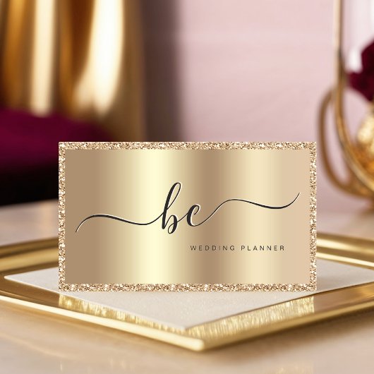 Luxus Champagne Gold Script Monogram Modern Visitenkarte
