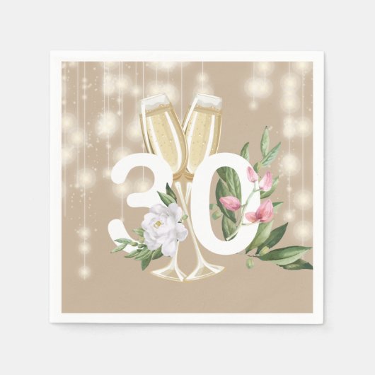 Luxus Champagner Creme 30. Geburtstag Serviette (Vorderseite)