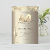 Luxus Champagner Glass Gold Confetti 40. Geburtsta Einladung (Stehend Vorderseite)