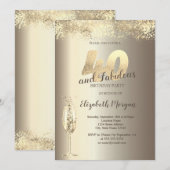 Luxus Champagner Glass Gold Confetti 40. Geburtsta Einladung (Vorne/Hinten)