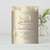 Luxus Champagner Glass Gold Confetti 80. Geburtsta Einladung (Stehend Vorderseite)