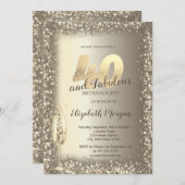 Luxus Champagner Glass Gold Confetti Rahmen 40. Einladung (Vorne/Hinten)