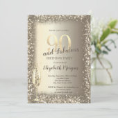 Luxus Champagner Glass Gold Confetti Rahmen 90. Einladung (Stehend Vorderseite)