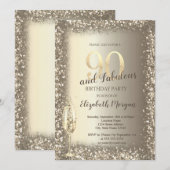 Luxus Champagner Glass Gold Confetti Rahmen 90. Einladung (Vorne/Hinten)