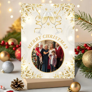 Luxus Champagner & Gold Familien-Weihnachtsfoto Feiertagskarte