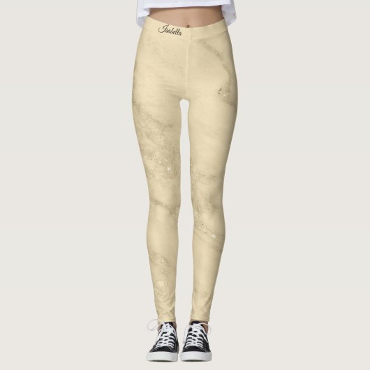 Luxus Champagner Gold Glitzer Marmor Hinzufügen Te Leggings (Vorderseite)