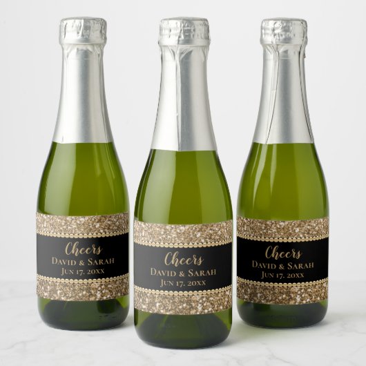 Luxus Cheers Mini Sparkling Wine Gold Glitzer Pea Schaumweinetikett (Flaschen)